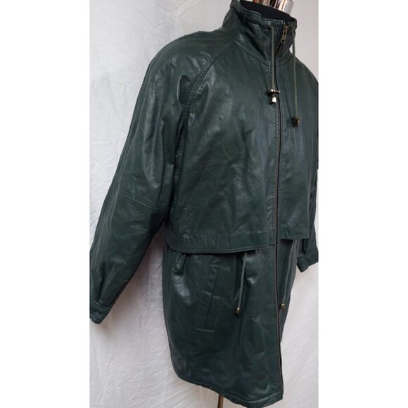 Jacqueline Ferrar JC Penny Large Green Quilt Lined Zip Leather Anorak Coat NWT - Picture 14 of 16